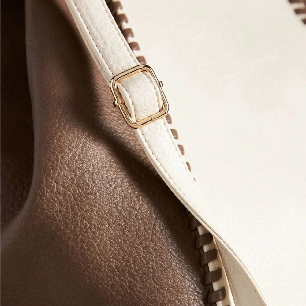 Anthropologie Two Tone Satchel in Cream NWT